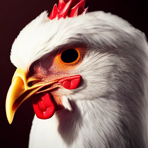 Image similar to a closeup portrait of an antropomorphic chicken wearing a suit, photorealistic