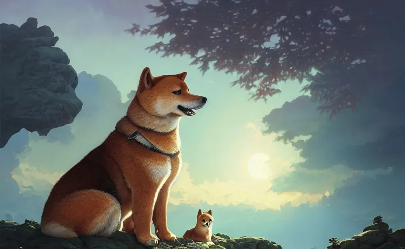 Prompt: Highly detailed portrait of shiba sitting on a bear, Stephen Bliss, unreal engine, fantasy art by Greg Rutkowski, Loish, Rhads, ferdinand knab, Makoto Shinkai and Lois van baarle, ilya kuvshinov, rossdraws, Tom Bagshaw, alphonse mucha, global illumination, radiant light, detailed and intricate environment