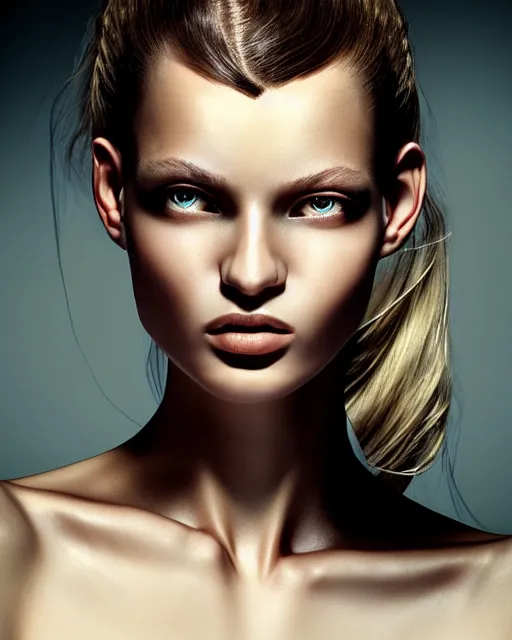 Image similar to photo half body portrait of very beautiful woman, face, realism, extreme detail, real life, key art, soft light, volumetric light, 3 - d shadows, photo by mario testino and patrick demarchelier, photoshoot