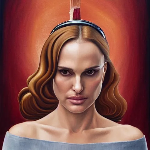 Image similar to Natalie Portman eats a baconator, portrait by Sandro Botticelli, sci-fi, amber eyes, beautiful face, appealing long hair, fantasy, Wendy's Baconator, BBQ Sauce, intricate, elegant, highly detailed, digital painting, artstation, concept art, smooth, sharp focus, oil painted illustration by Sandro Botticelli