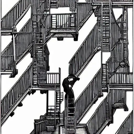 Prompt: impossible connecting staircases, pen and ink, M.C.Escher, insanely detailed, 4K,