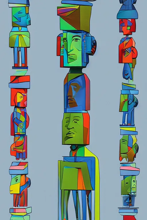 Image similar to cubist moai statue cutout digital illustration cartoon colorful beeple