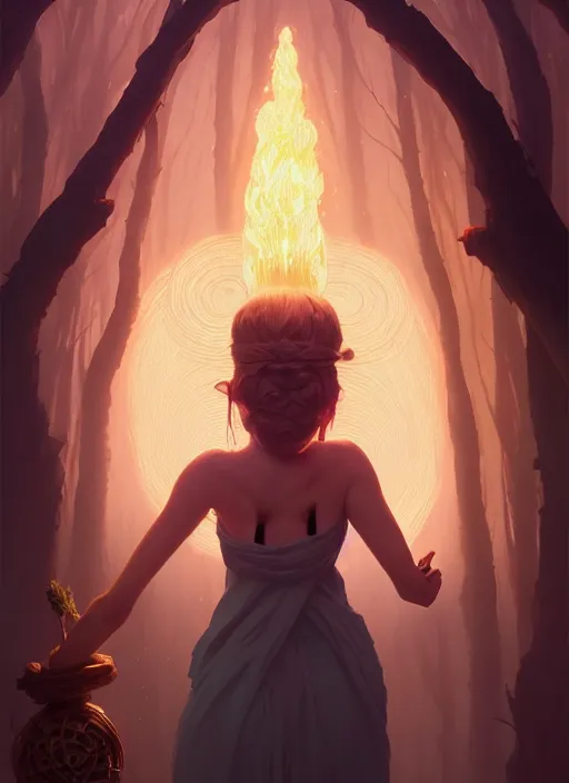 Image similar to natali portman, highly detailed vfx portrait of a mage casting a wood spell, unreal engine, greg rutkowski, loish, rhads, beeple, makoto shinkai and lois van baarle, ilya kuvshinov, rossdraws, tom bagshaw, alphonse mucha, global illumination, detailed and intricate environment