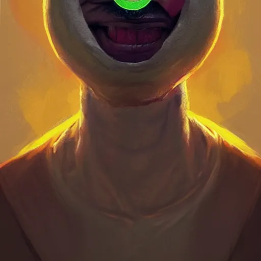 Prompt: a guy with a tennis ball for a head with a smiley face painted on it, portrait, D&D, fantasy, highly detailed, digital painting, artstation, concept art, sharp focus, illustration, art by artgerm and greg rutkowski and alphonse much