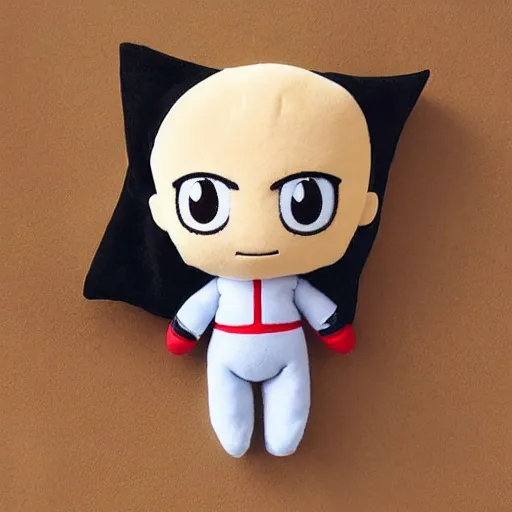 Image similar to “ saitama, an anime plushie of saitama from one punch man, product photo ”