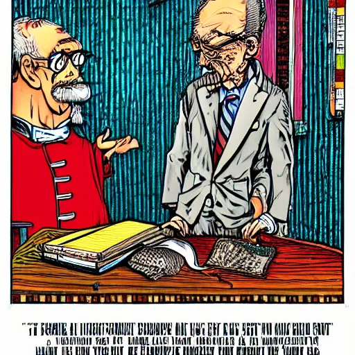 Image similar to !dream The Artwork of R. Crumb and his Cheap Suit Pope and Bishop, pencil and colored marker artwork, trailer-trash lifestyle