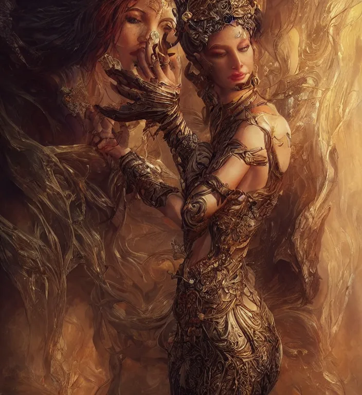 Image similar to unreal engine render + a goddess, smooth, coherent, high detailed, by Karol Bak, featured on artstation, instagram HD, unreal engine