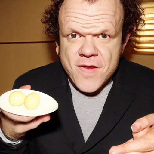 Prompt: John C. Reilly eating hard-boiled eggs