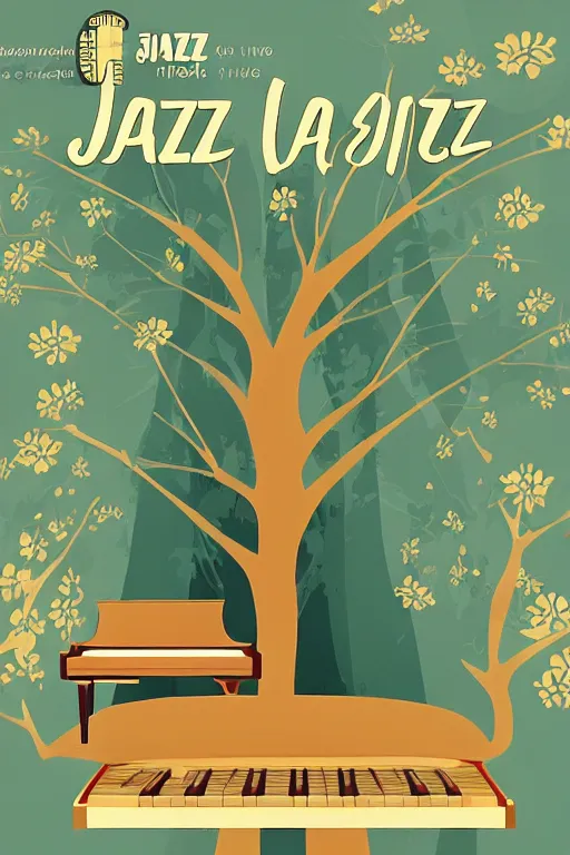 Image similar to jazz festival poster ( a piano under trees ), vector graphics svg, fun, music, undraw style, pinterest, artstation, inkscape