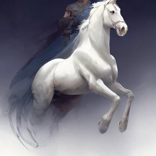 Image similar to a white horse The one who rode him carried arrows and a bow in his hand, and they gave him a crown, digital Art, Greg rutkowski Trending artstation