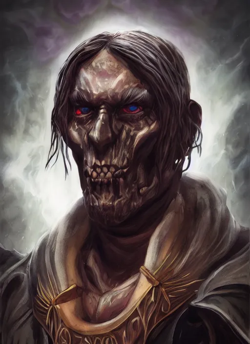 Prompt: a fantasy comic book style portrait painting of death archons : - azik eggers, heitel in lord of mysteries, unreal 5, daz, hyper realistic, octane render, rpg portrait, ambient light, dynamic lighting