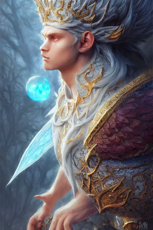 Image similar to fairy king, highly detailed, d & d, fantasy, highly detailed, digital painting, trending on artstation, concept art, sharp focus, illustration, global illumination, ray tracing, realistic shaded, art by artgerm and greg rutkowski and fuji choko and viktoria gavrilenko and hoang lap,