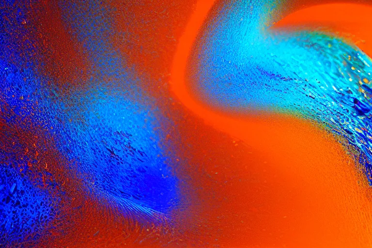 Prompt: wave of water particles, blue, orange, and brown colors, curl noise, vortex, simulation, featured on behance, uhd image, fractalism, painterly, media art, motion graphic, particles, fluids, 3 d, rendering, octane