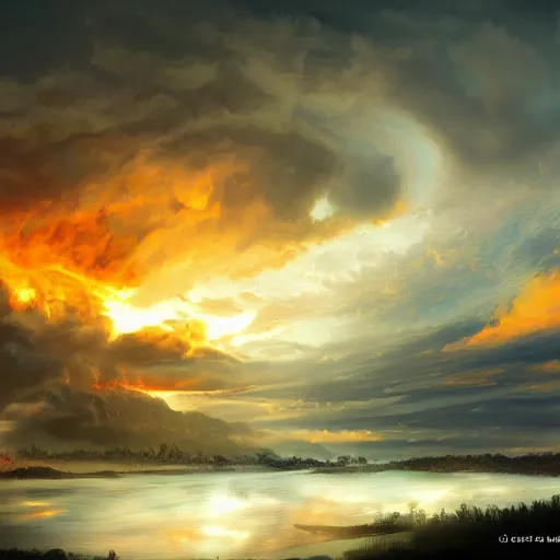 Image similar to burning clouds, 4k, post-processing, very very detailed, artstation, cute