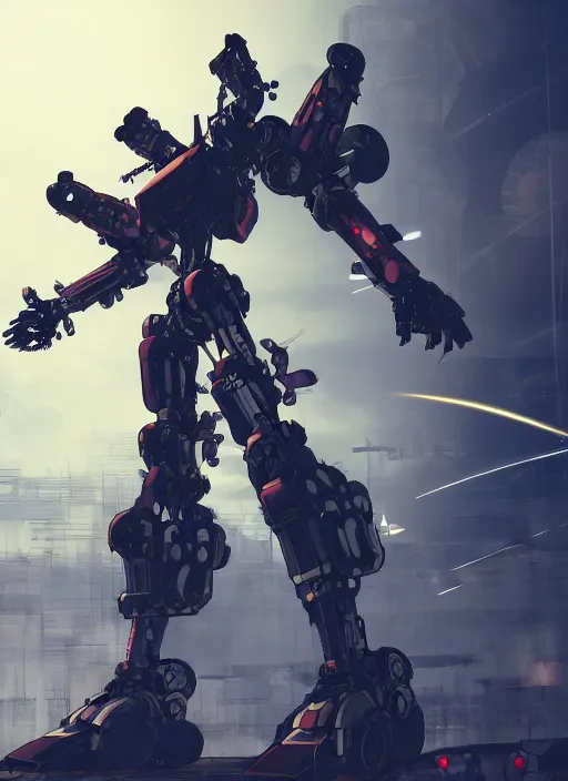 Image similar to intricate digital artwork of a giant japanese anime war mecha by by nuthin'but mech, by kallamity sketchbook, inspired by nier : automata, factory background, octane render, cgstation, 4 k resolution