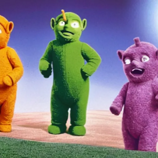 Prompt: movie still of harrison ford in teletubbies