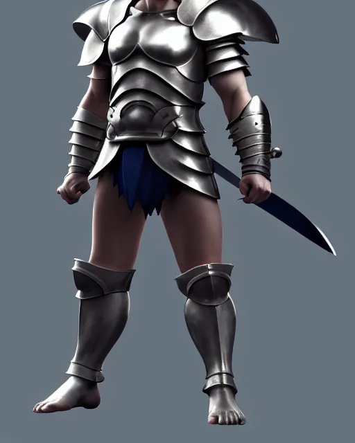 Image similar to strong muscular warrior with a greatsword and fully clad in plate armor, square masculine jaw, short messy hair, intimidating appearance, 3 d octane render, unreal engine 5, ultra high detail, cel shaded, trending on pixiv fanbox, by greg rutkowski makoto shinkai takashi takeuchi studio ghibli, akihiko yoshida