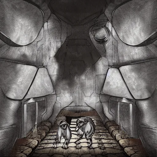 Image similar to macaque inside alien base, digital art, soft shadows