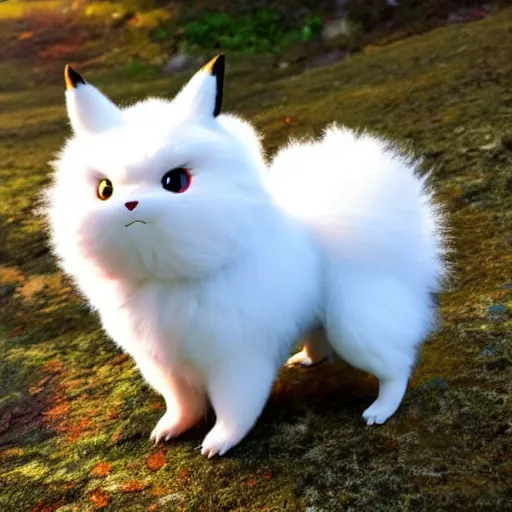 Image similar to real life Pokemon, cute!!!, fluffy!!!, ultra realistic!!!, golden hour, ultra detailed, sharp focus