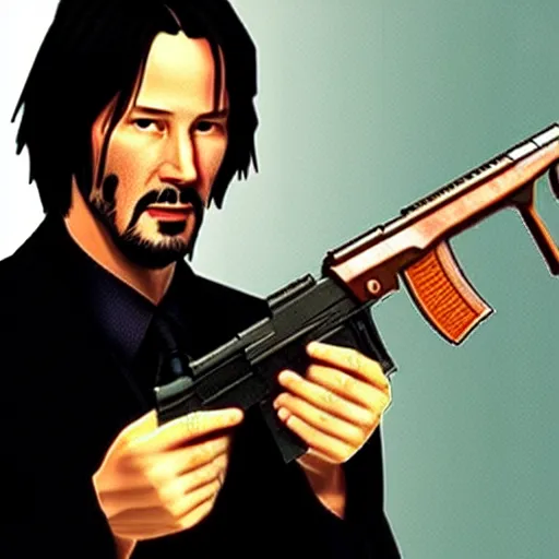 Image similar to Keanu Reeves holding an AK-47, GTA San Andreas Loading screen