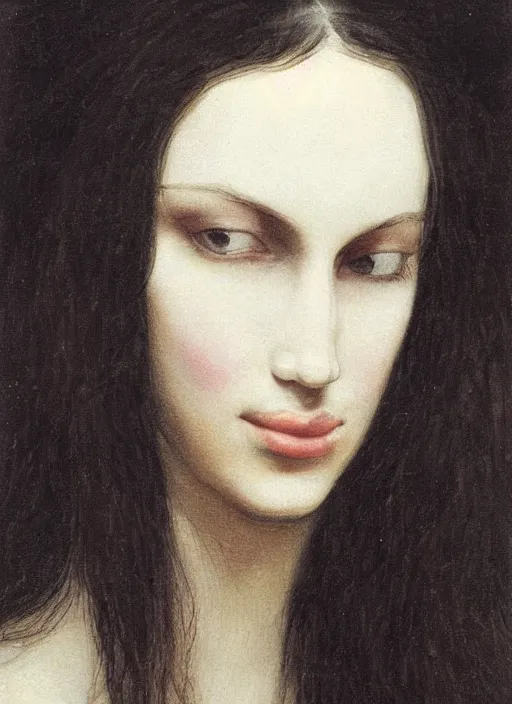 Image similar to a portrait of a woman considered the most beautiful woman in the world. She has a well-proportioned figure. She is very tall and slender with long black hair that extends past her waist with locks of hair that frame her face down to her chin and shows off her high forehead, dark brown eyes with long, voluminous eyelashes and pale skin. She has a narrow waist and very large chest, she wore a revealing red V-neck blouse that showed much of her chest and a loose sarong that exposed her long, slender legs with the green symbol of the Kuja adorned on it, along with a white cape sporting epaulettes more commonly found on the jackets of high-ranking Marines, and red high heel pumps, pink hearts in the background , romantic themed, beautiful face, intricate, highly detailed, digital painting, artstation, concept art, smooth, sharp focus, illustration, art by Artgerma
