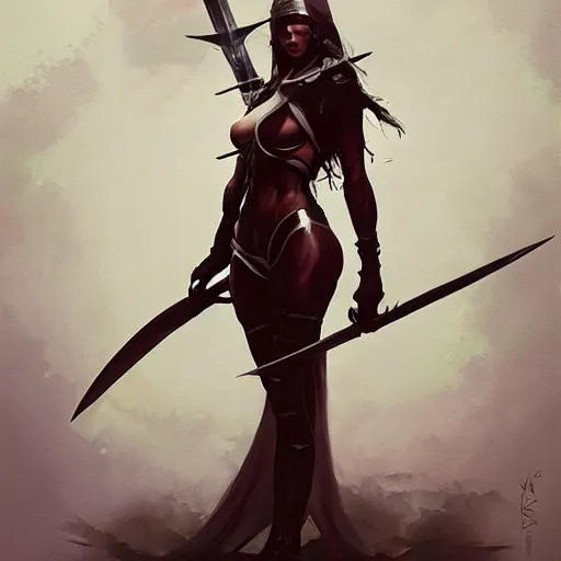 Prompt: succubus with sword, art by Greg Rutkowski, trending on artstation,