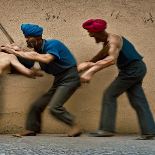 Image similar to bakers fighting escaping bread, by Steve McCurry and David Lazar, natural light, detailed face, CANON Eos C300, ƒ1.8, 35mm, 8K, medium-format print