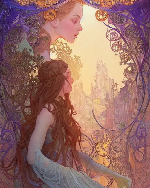 Prompt: a death, highly detailed, very intricate, art nouveau, gold filigree, romantic storybook fantasy, soft cinematic lighting, award - winning, disney concept art watercolor illustration by mandy jurgens and alphonse mucha and alena aenami, pastel color palette, featured on artstation