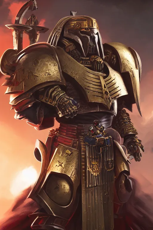 Image similar to armor portrait heros warhammer 4 0 k horus heresy fanart - the primarchs emperor by johannes helgeson animated with vfx concept artist & illustrator global illumination ray tracing hdr fanart arstation zbrush central hardmesh 8 k octane renderer comics stylized