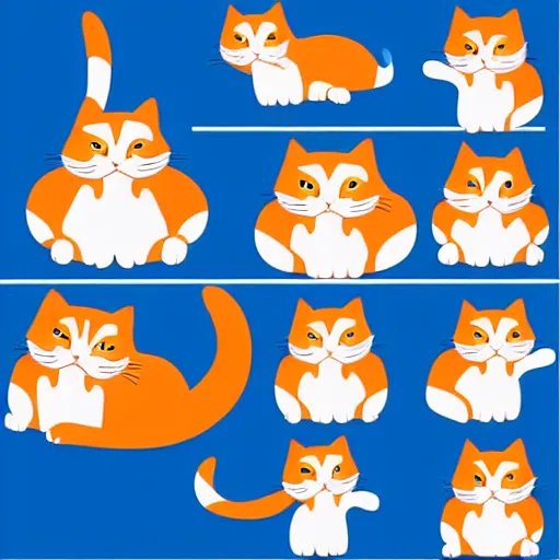 Image similar to Cartoon cat set with different poses and emotions. Cat behavior, body language and face expressions. Ginger kitty in simple cute style, isolated vector illustration.