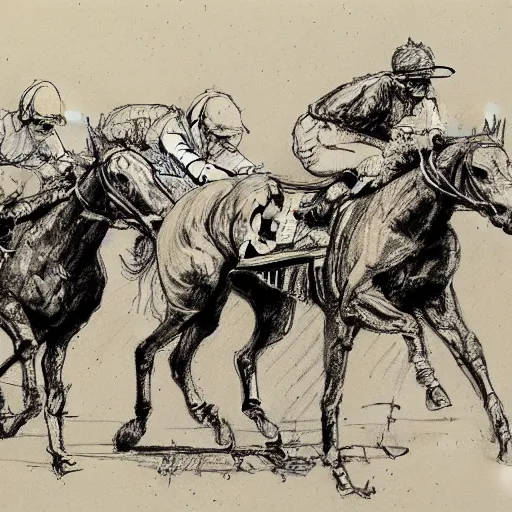 horse racing sketch, ink on paper, by Rembrandt | Stable Diffusion ...