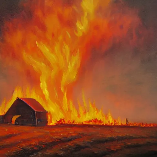 Image similar to burning barn 4k oil painting