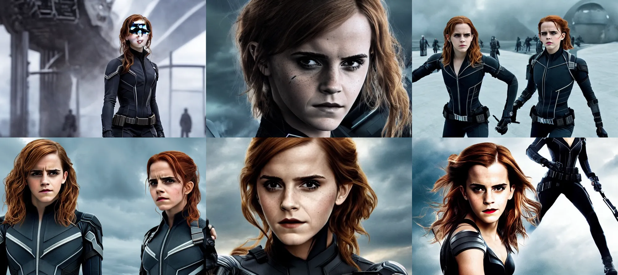 Prompt: promotional image of Emma Watson as the Black Widow in the new movie directed by Taika Waititi, detailed face, movie still, promotional image, imax 70 mm footage