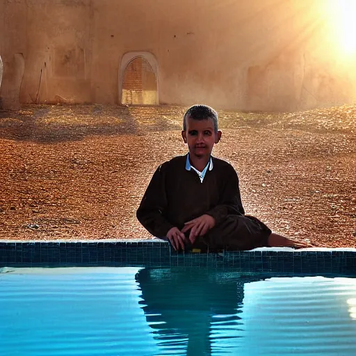 Image similar to portrait in north africa, warmth, misty, pools of sunlight by nasreddine dinet