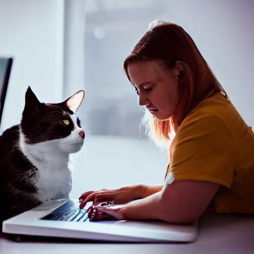 Image similar to cat and dog fixing the website on a laptop, dslr photo, dramatic cool, f4.5