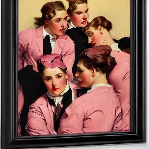 Prompt: portrait of a pink gang, by j. c. leyendecker