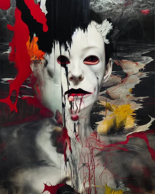 Prompt: i'm the nightmare hauntingly surreal, gothic, rich deep colours, painted by francis bacon, adrian ghenie, james jean and petra cortright, part by gerhard richter, part by takato yamamoto. 8 k masterpiece.