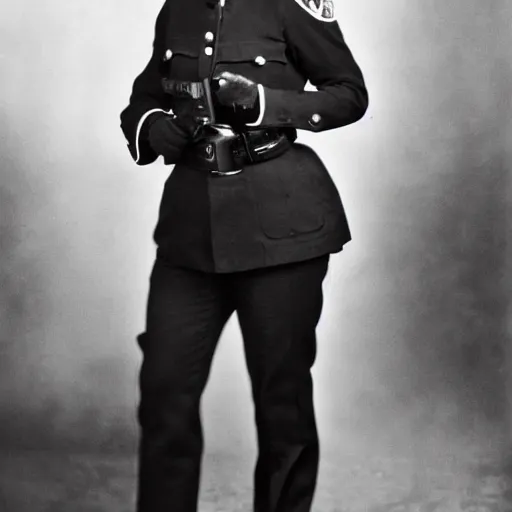 Image similar to a full body photograph of a metropolitan police woman, high quality photograph, highly detailed