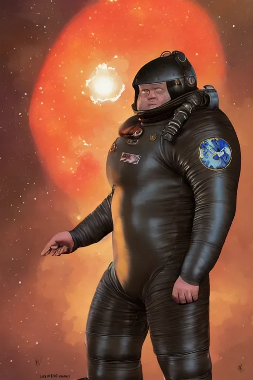 Prompt: upper body portrait of baron harkonnen wearing leather spacesuit, detailed, sunshine, nebula space background, illustration by normal rockwell, artstation character art, john william waterhouse, concept art, greg rutkowski