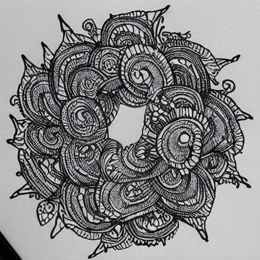 Image similar to intricately detailed looping woven pen and ink doodles