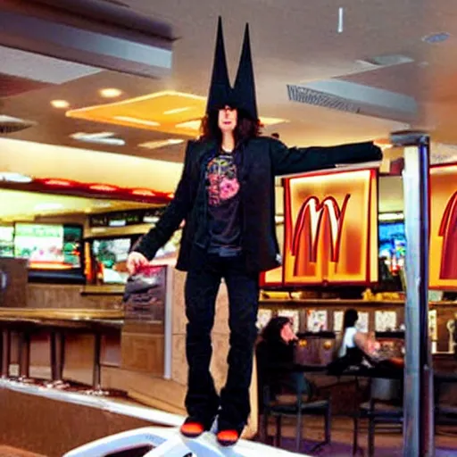 Image similar to criss angel mindfreak levitating over mcdonalds