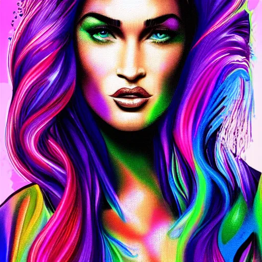 Image similar to Lisa Frank Megan Fox, beautiful digital art