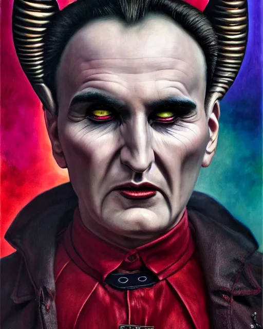 Prompt: photorealist portrait painting of demonic aloysius stepinac with demonic eyes and horns, gothic, horror, cool colors, high production value, intricate details, high resolution, hyperrealistic, hdr, high definition, masterpiece, ultra realistic, highly detailed, hd, sharp focus, non blurry, sharp, smooth