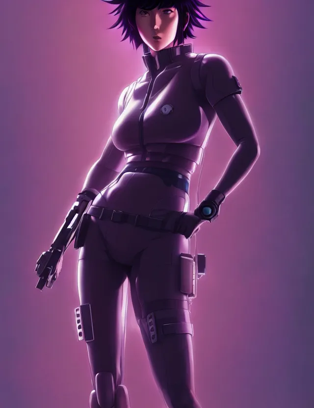 Image similar to a fullbody portrait of motoko kusanagi the major ghost in the shell : : stand alone complex, under repairs, maintenance : : by ilya kuvshinov, rossdraws, artgerm, sola digital arts, anti aliasing, raytracing : :