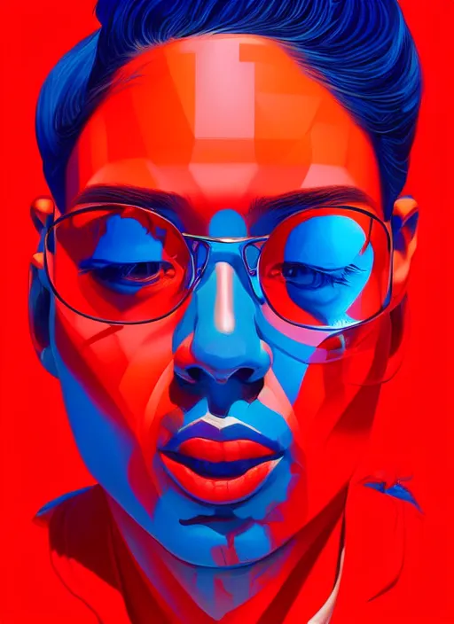 Image similar to red and blue color theme, beautiful hyperrealisitic portrait of burning police officer, tristan eaton, victo ngai, artgerm, rhads, ross draws