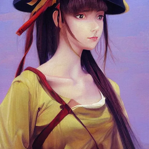 Prompt: Classical oil painting of Kirisame Marisa by Jacek Malczewski, beautiful anime portrait, Touhou character, brush strokes, oil, canvas