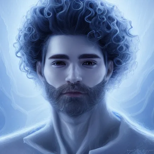 Image similar to award winning commission portrait of a man made of ice with curly hair,ice cracks.Digital art,hyperdetailed,detailed fa e,ross tran,character design by charles bowater,deviantart,artstation,photorealistic,4k