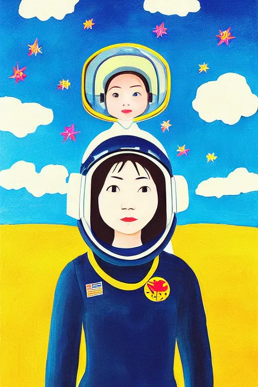 Image similar to portrait of a girl with astronaut helmets by 村 田 莲 尔, cloudy sky background lush landscapeb trending 村 田 莲 尔