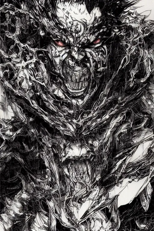 Prompt: portrait of chainsaw devil from chainsawman, pen and ink, intricate line drawings, by craig mullins, ruan jia, kentaro miura, greg rutkowski