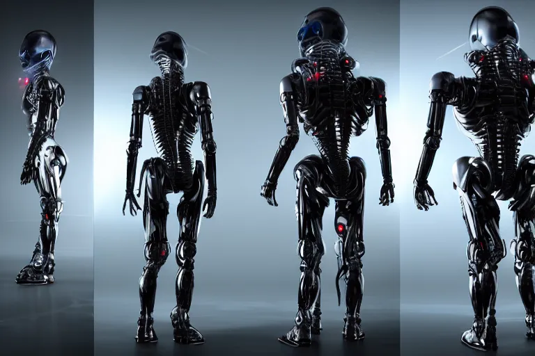 terminator endoskeleton with four behind it, chrome